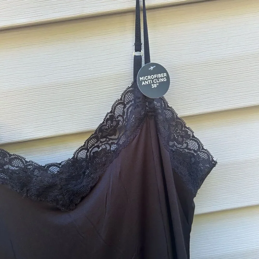 VTG Jones New York Y2K size L black lace stretch Sexy chemise slip dress NEW